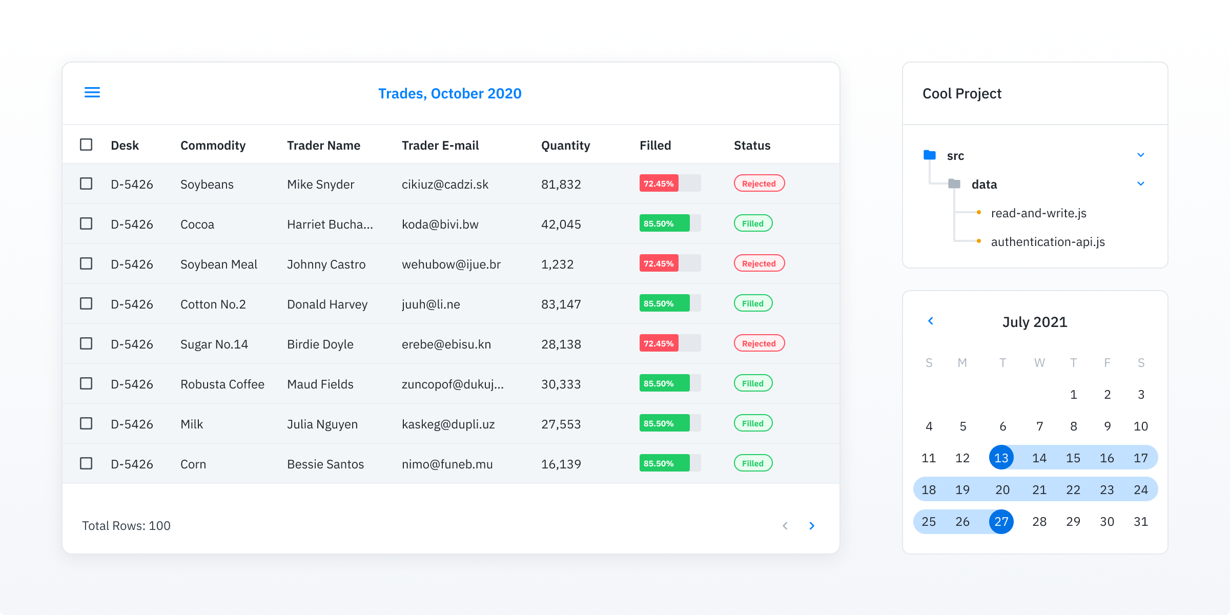 Mockup of some MUI X components