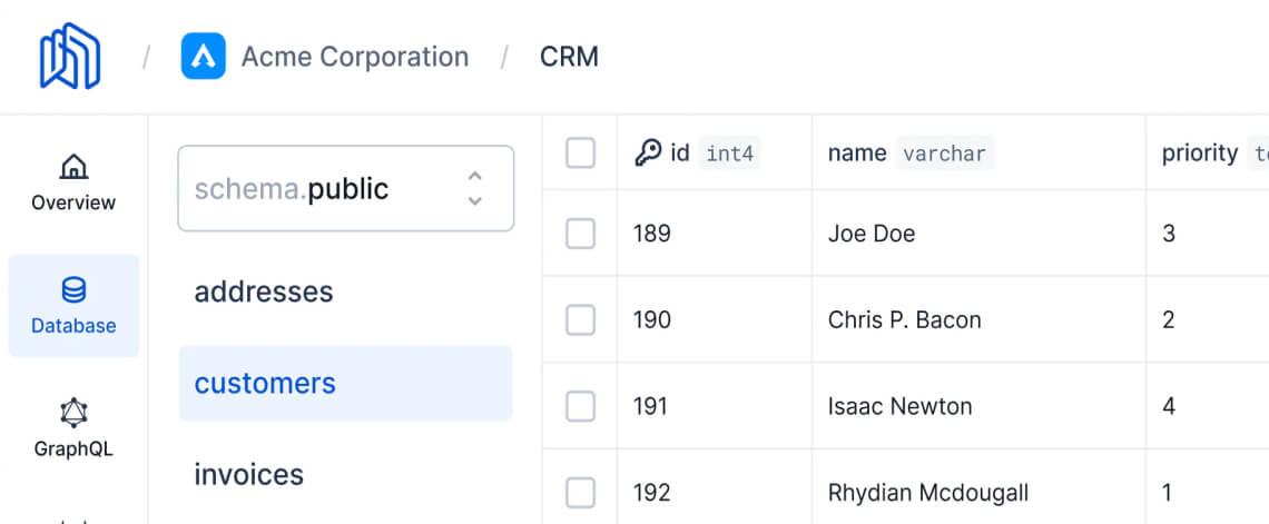 Screenshot displaying part of the Nhost dashboard that used Base UI to be built.